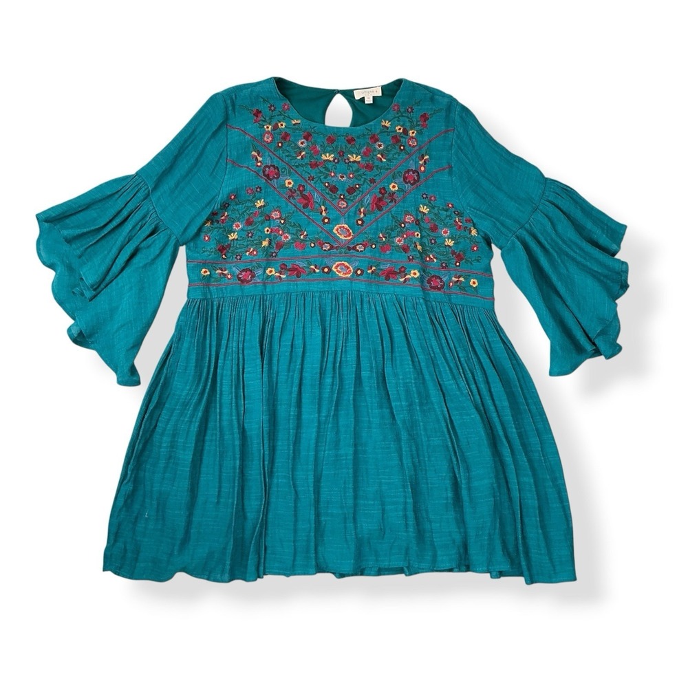 Umgee Tunic Women 1XL Turquoise Green Embroidered Boho Flowy Dress - Picture 7 of 16